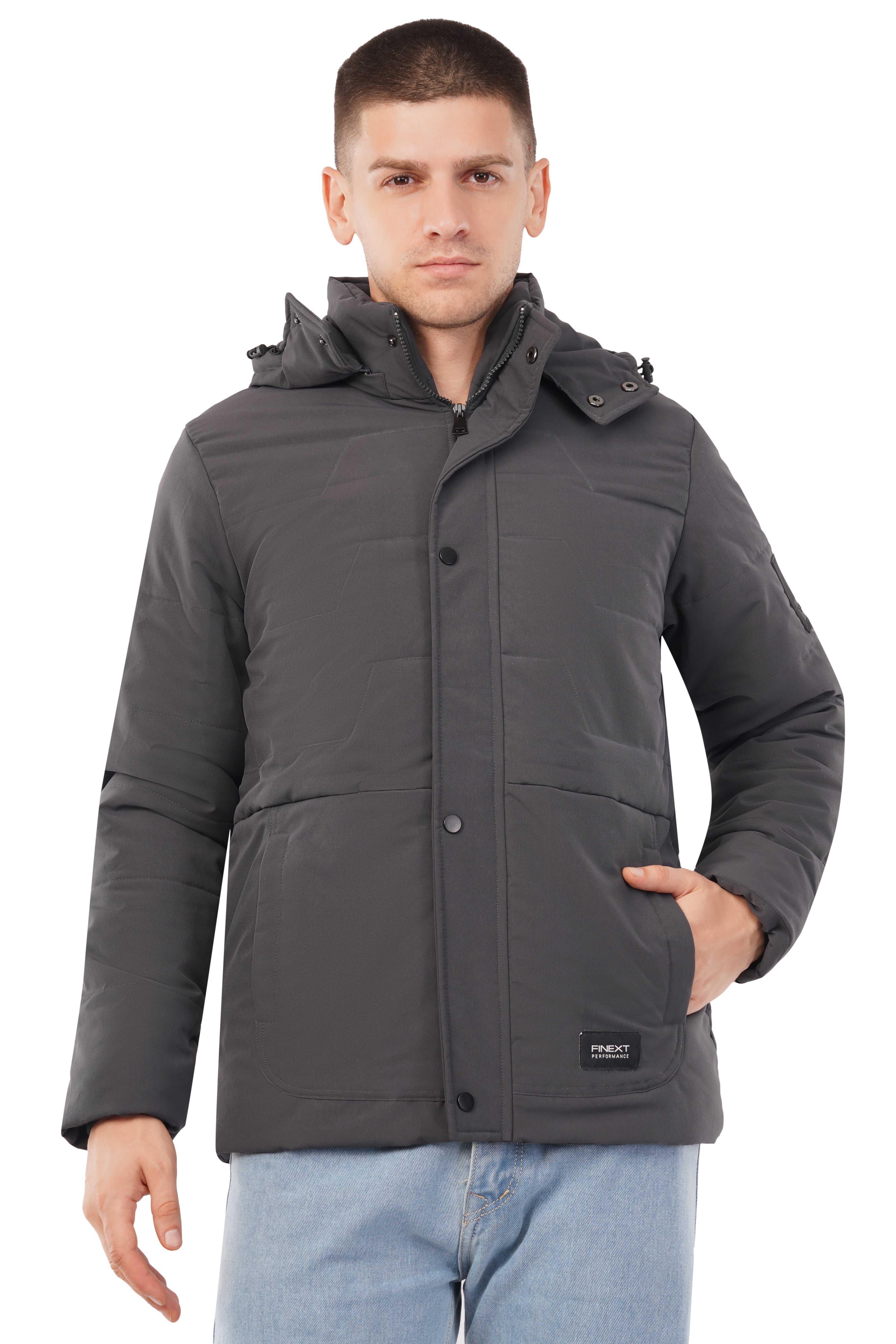 Winter Jacket With Detachable Hood Grey