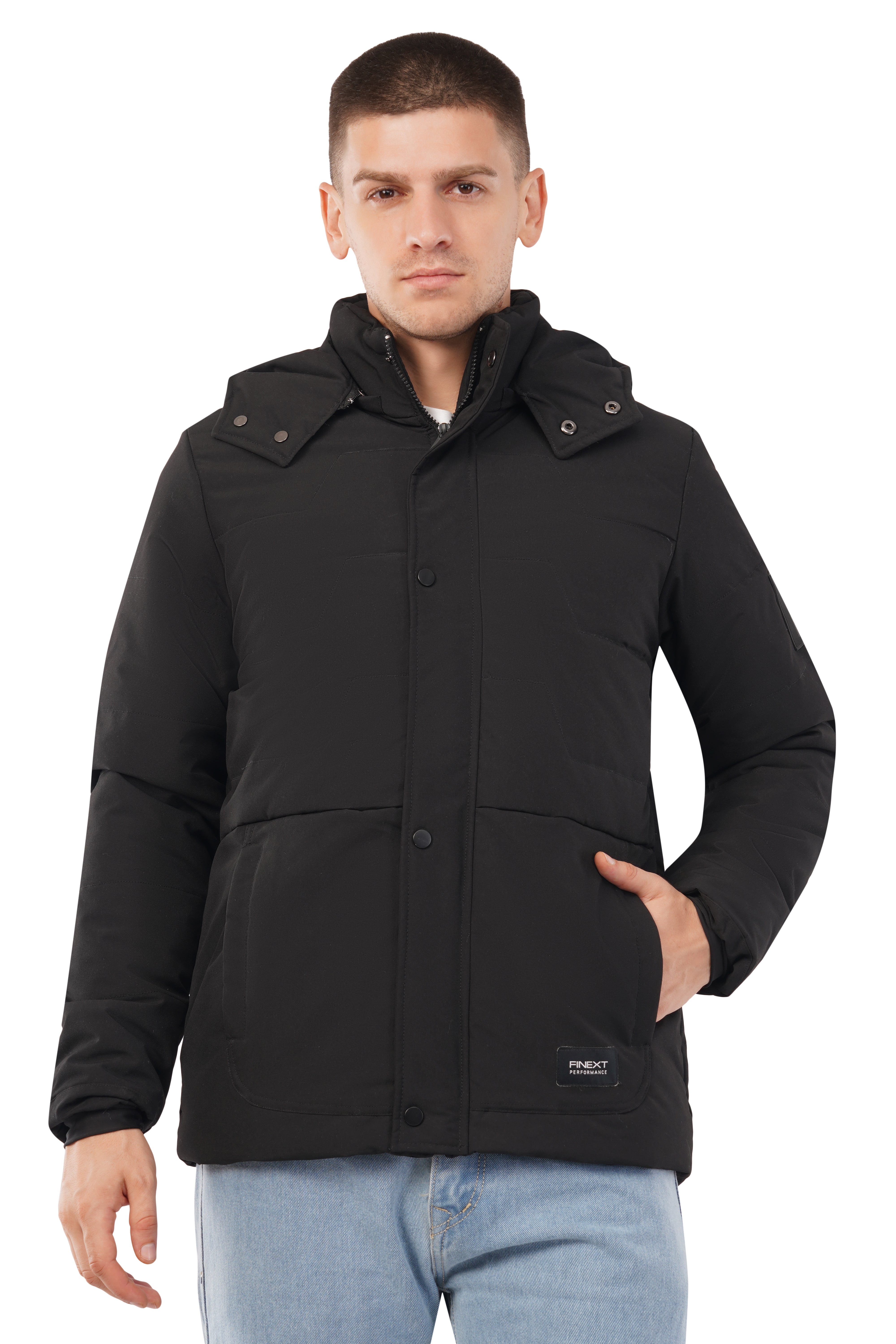 Winter Jacket With Detachable Hood Black