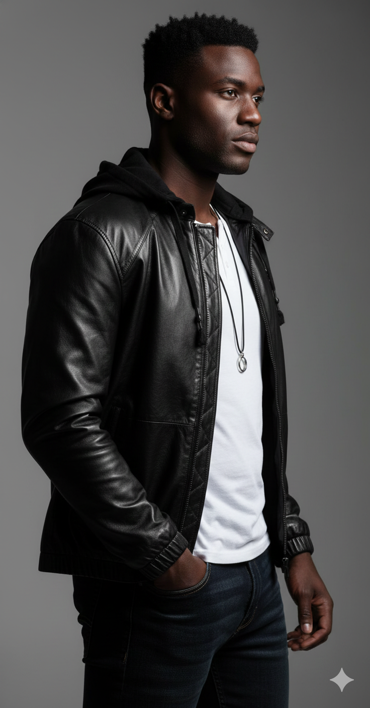 Mens Leather Jacket With Hood