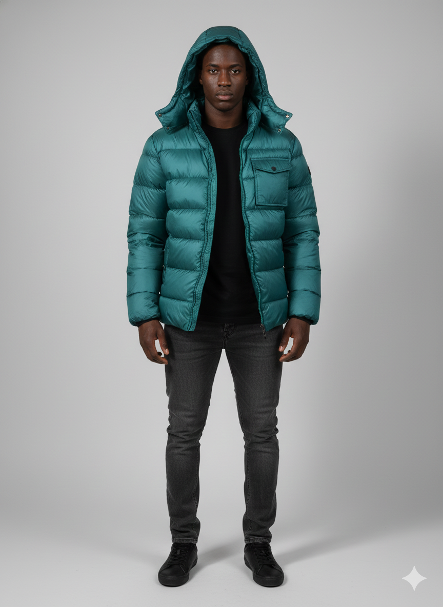 Men's High-Performance Insulated Puffer Jacket with Detachable Hood Green