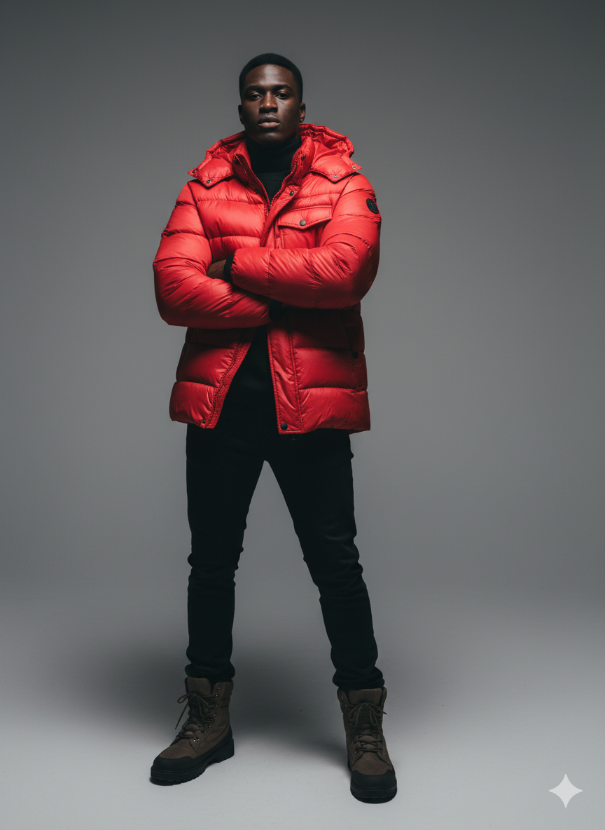 Men's High-Performance Insulated Puffer Jacket with Detachable Hood Red