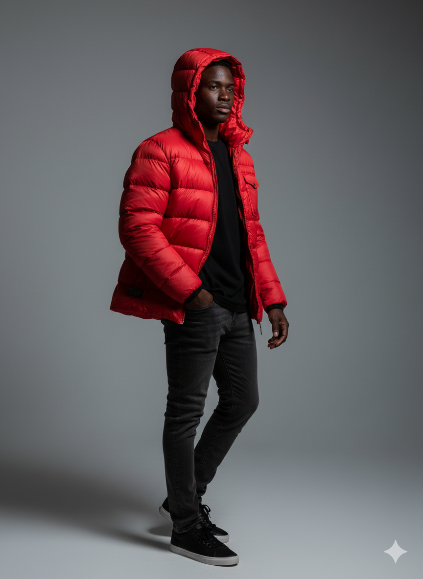 Men's High-Performance Insulated Puffer Jacket with Detachable Hood Red
