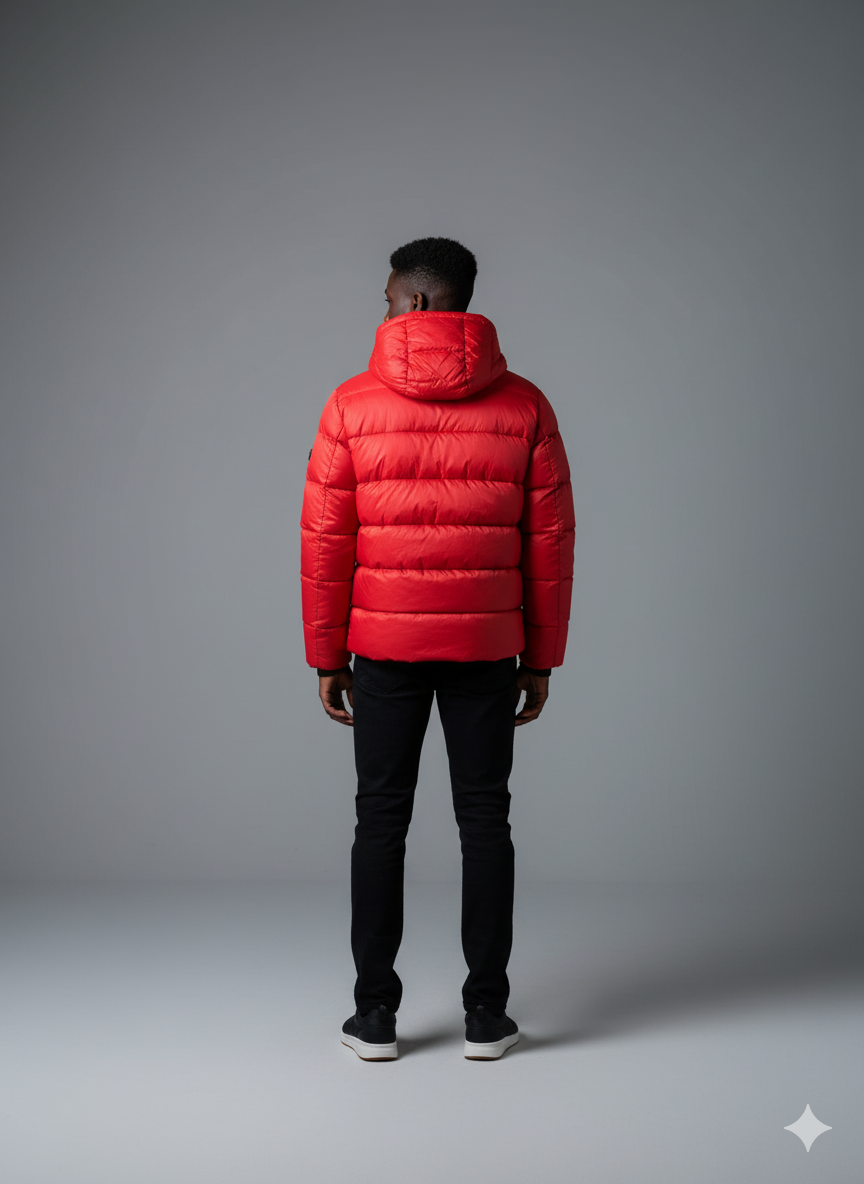 Men's High-Performance Insulated Puffer Jacket with Detachable Hood Red